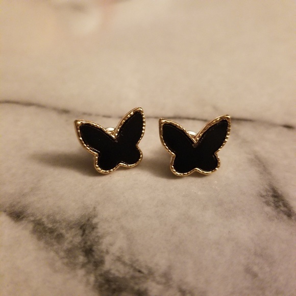 Jewelry - Elegant Black Butterfly Gold Earrings Jewelry - Elegant Black Butterfly Gold Earrings